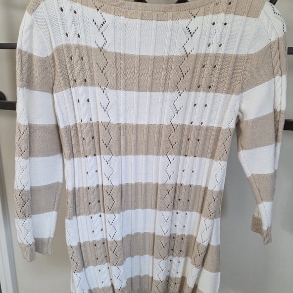 White House Black Market Cable Knit Striped Sweater - White and Tan - Picture 3 of 3